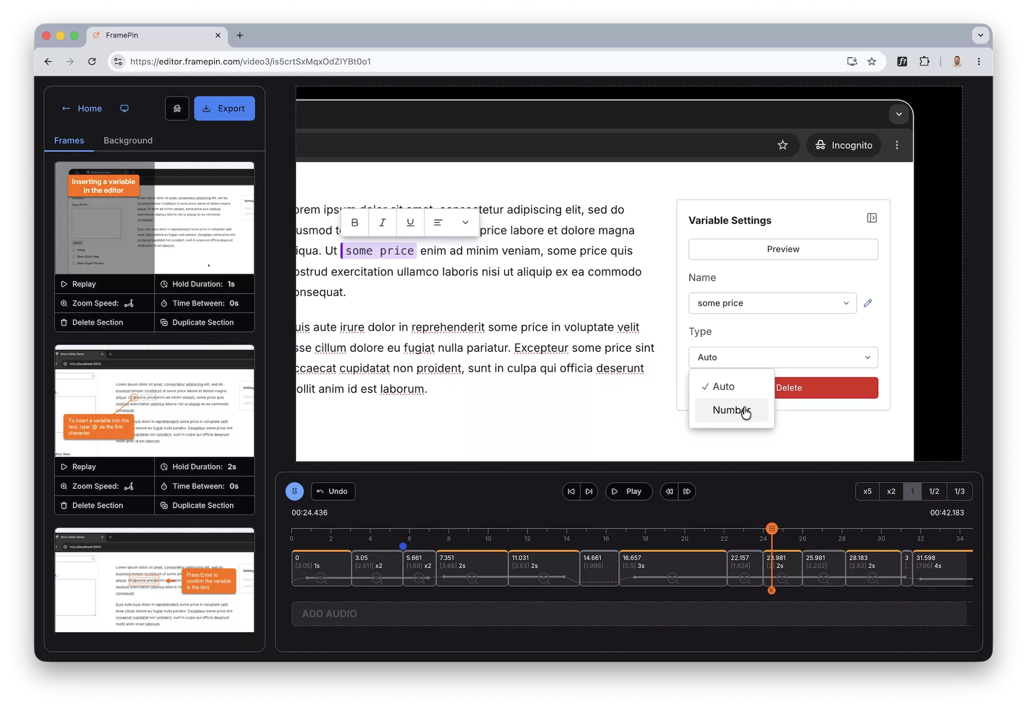 FramePin Editor - freeze frames