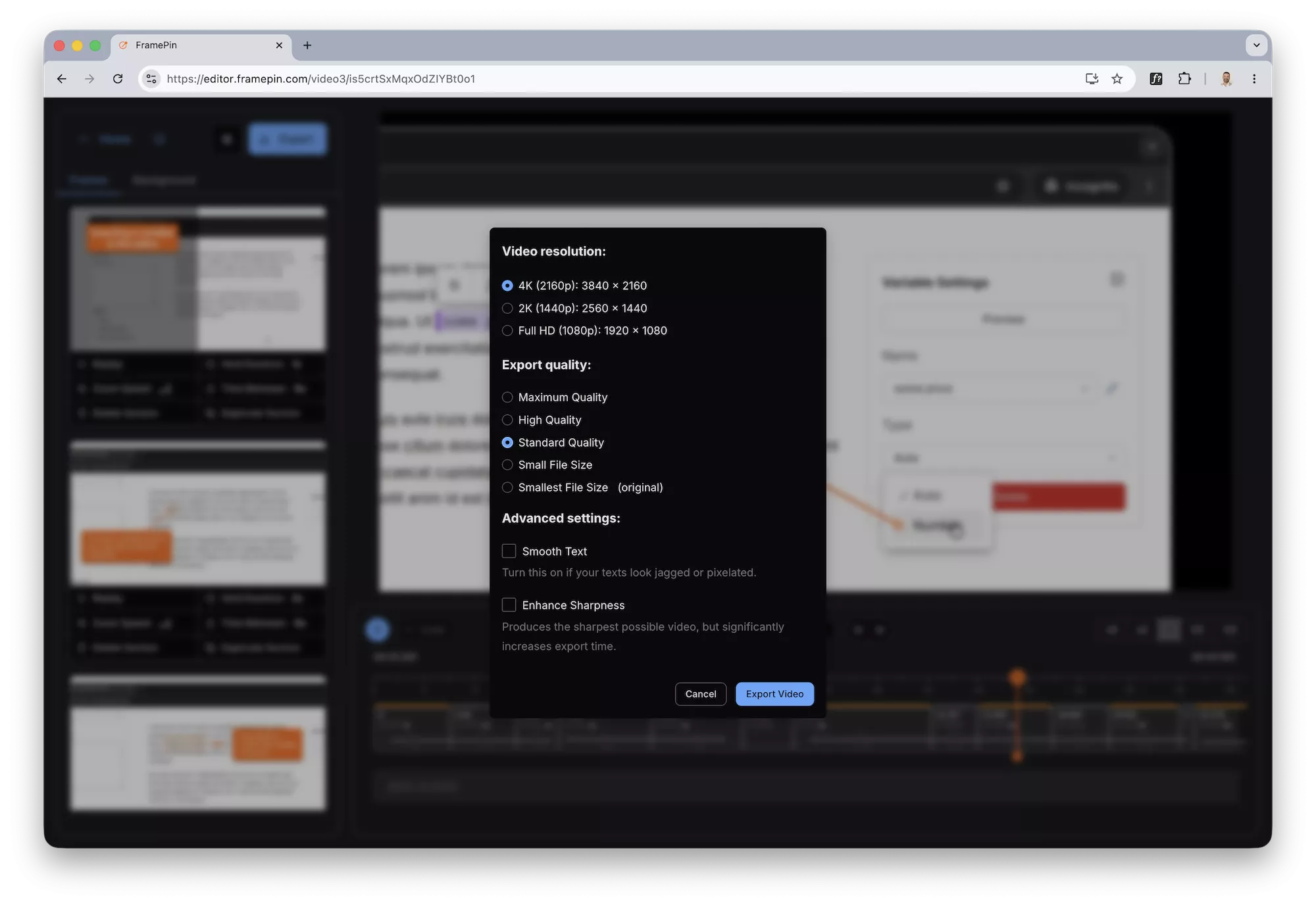 FramePin Editor - export video